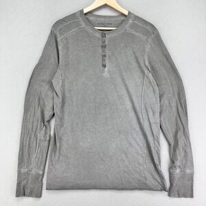 Rogue State Henley T-Shirt Mens Large Grey Long Sleeve Faded Cotton Tee Rustic